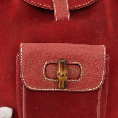 Gucci Vintage Bamboo Backpack Suede, RED, SUEDE, Backpack