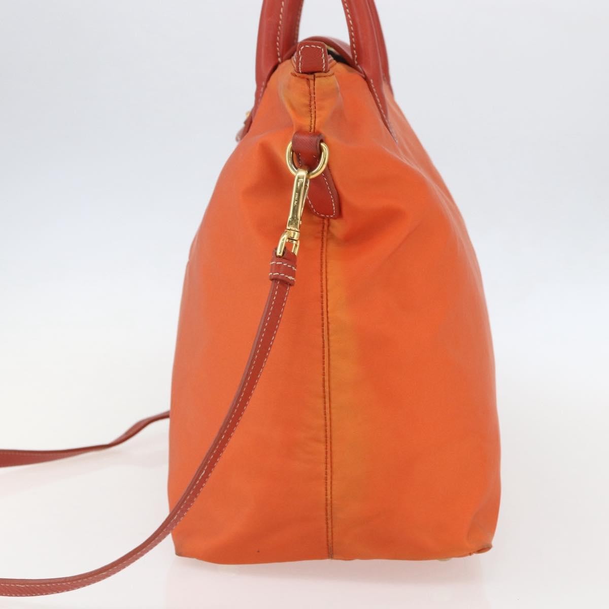 Prada Convertible Flap Tote Tessuto and Saffiano Leather, Orange, Nylon, Tote Bag