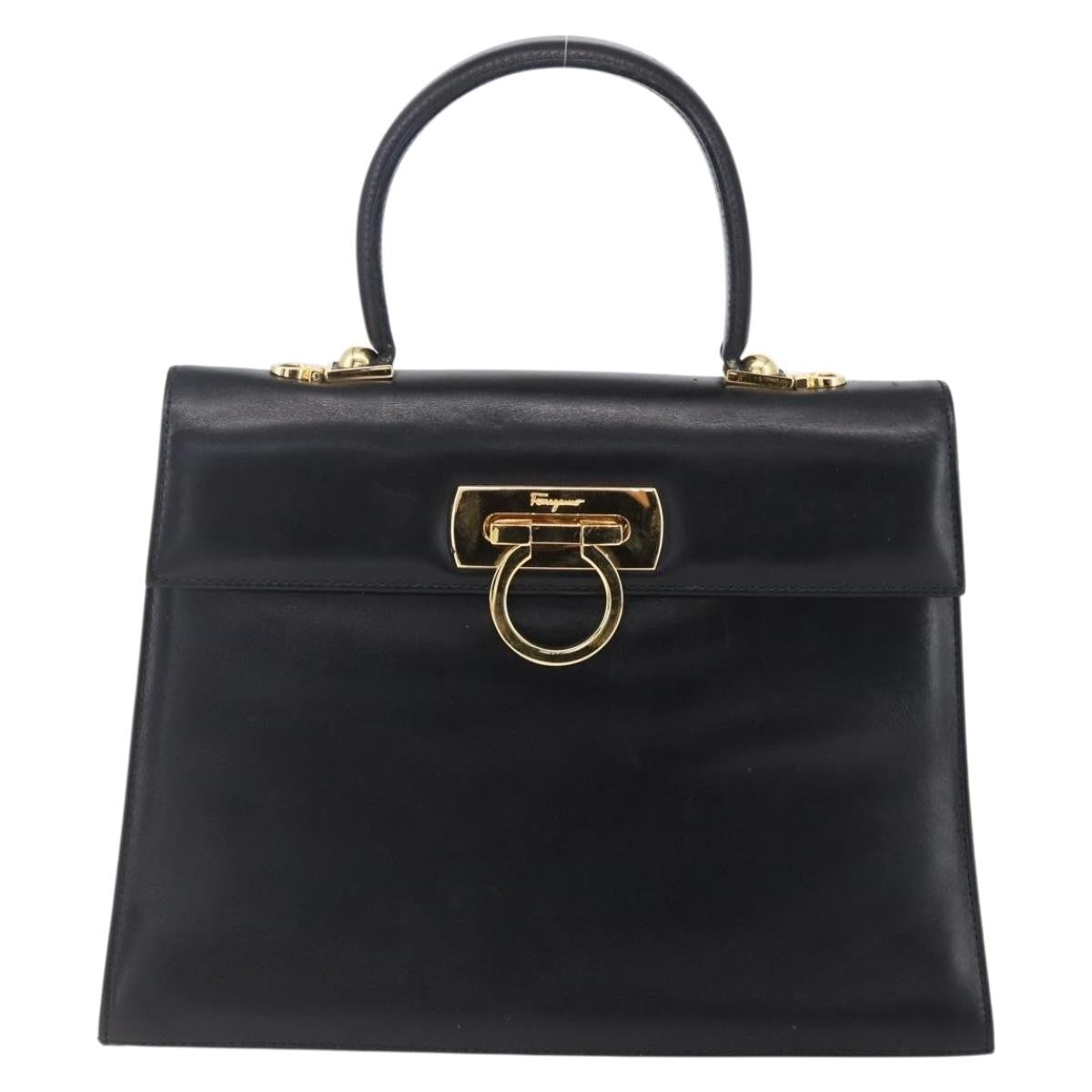 Salvatore Ferragamo Gancini handbag Leather, BLACK, LEATHER, Handbag