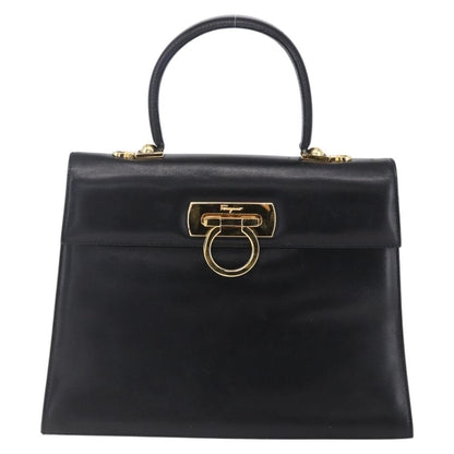 Salvatore Ferragamo Gancini handbag Leather, BLACK, LEATHER, Handbag