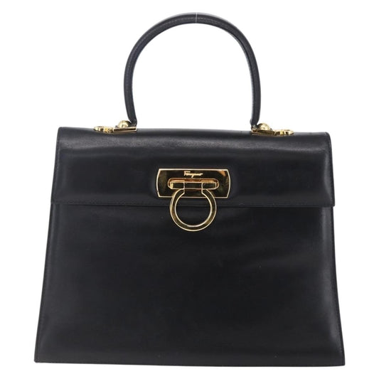 Salvatore Ferragamo Gancini handbag Leather, BLACK, LEATHER, Handbag