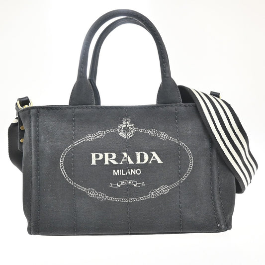 Prada Canapa Convertible Tote Canvas, BLACK, CANVAS, Tote bag