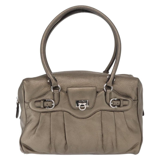 Salvatore Ferragamo Gancini Buckle Shoulder Bag Leather, GOLD, LEATHER, Handbag