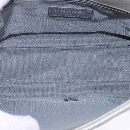 Chanel Vintage Classic Single Flap Bag Stitched Calfskin, GRAY, LEATHER, Shoulder bag