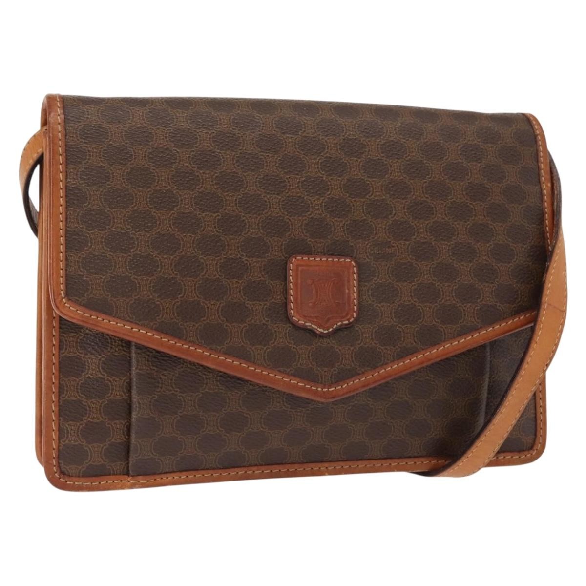 Celine Vintage Macadam Shoulder Bag Canvas and Leather, BROWN, CANVAS, Shoulder bag