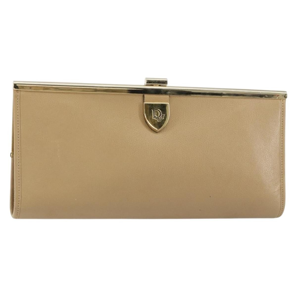 Christian Dior Logo Pouch Leather, BEIGE, LEATHER, Clutche & pouche
