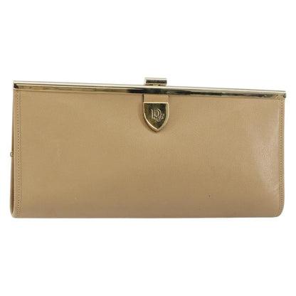 Christian Dior Logo Pouch Leather, BEIGE, LEATHER, Clutche & pouche