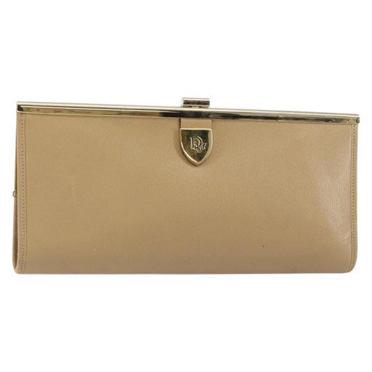 Christian Dior Logo Pouch Leather, BEIGE, LEATHER, Clutche & pouche