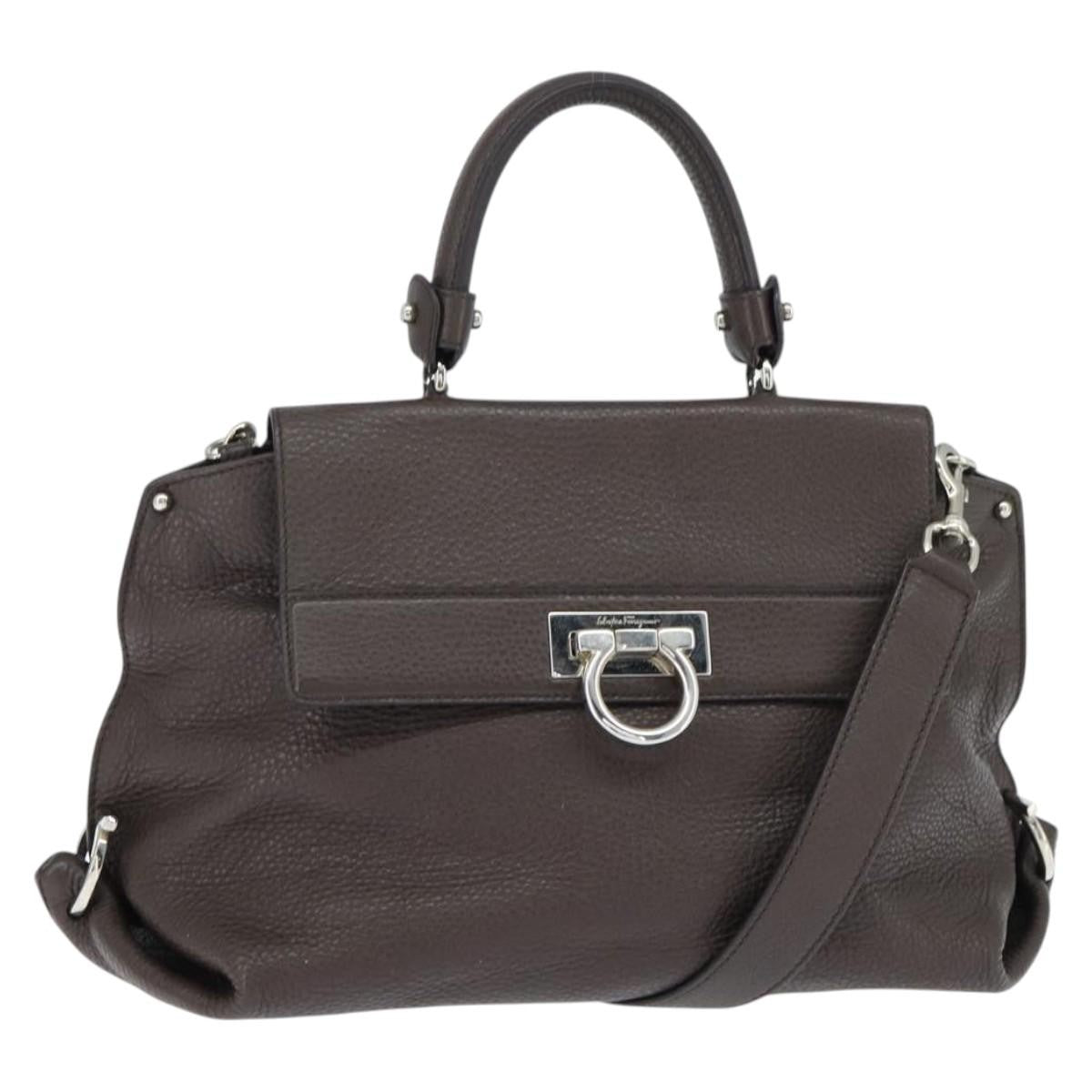 Salvatore Ferragamo Gancini handbag Leather, BROWN, LEATHER, Handbag