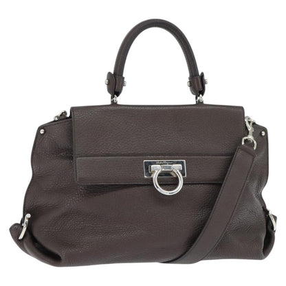 Salvatore Ferragamo Gancini handbag Leather, BROWN, LEATHER, Handbag