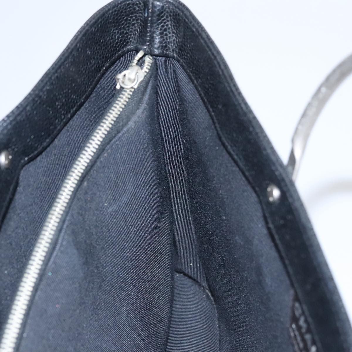 Chanel Vintage Metal Ring Tote Leather, BLACK, LEATHER, Tote bag