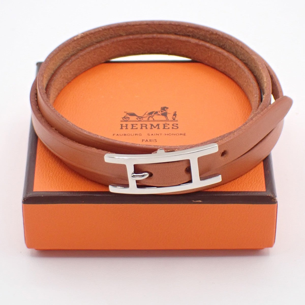 Hermes Hapi 3 Bracelet Leather with Metal, BROWN, LEATHER, Bracelet