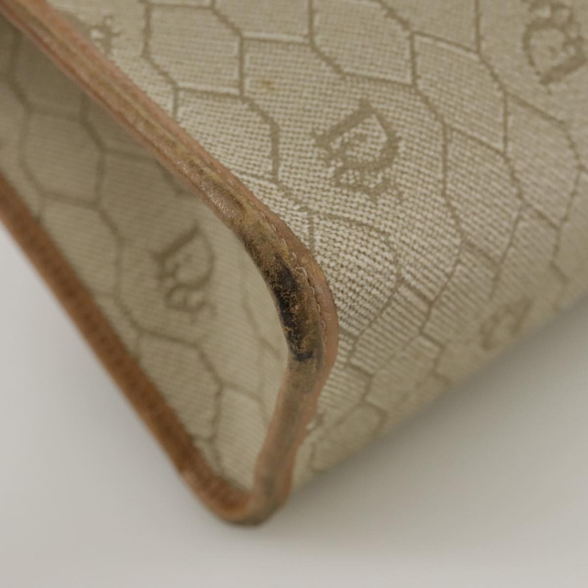 Christian Dior Vintage Honeycomb Zip Pouch Canvas and Leather, BEIGE, CANVAS, Clutche & pouche