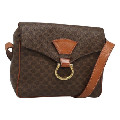 Celine Vintage Macadam Shoulder Bag Canvas and Leather, BROWN, CANVAS, Shoulder bag