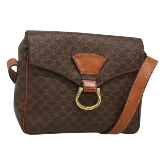 Celine Vintage Macadam Shoulder Bag Canvas and Leather, BROWN, CANVAS, Shoulder bag