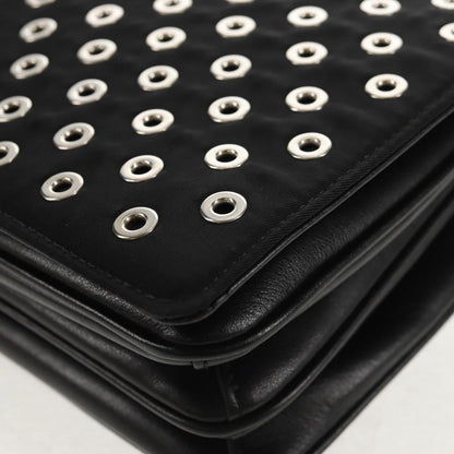 Prada Grommet Chain Flap Shoulder Bag Tessuto with Soft Calf, BLACK, NYLON, Shoulder bag