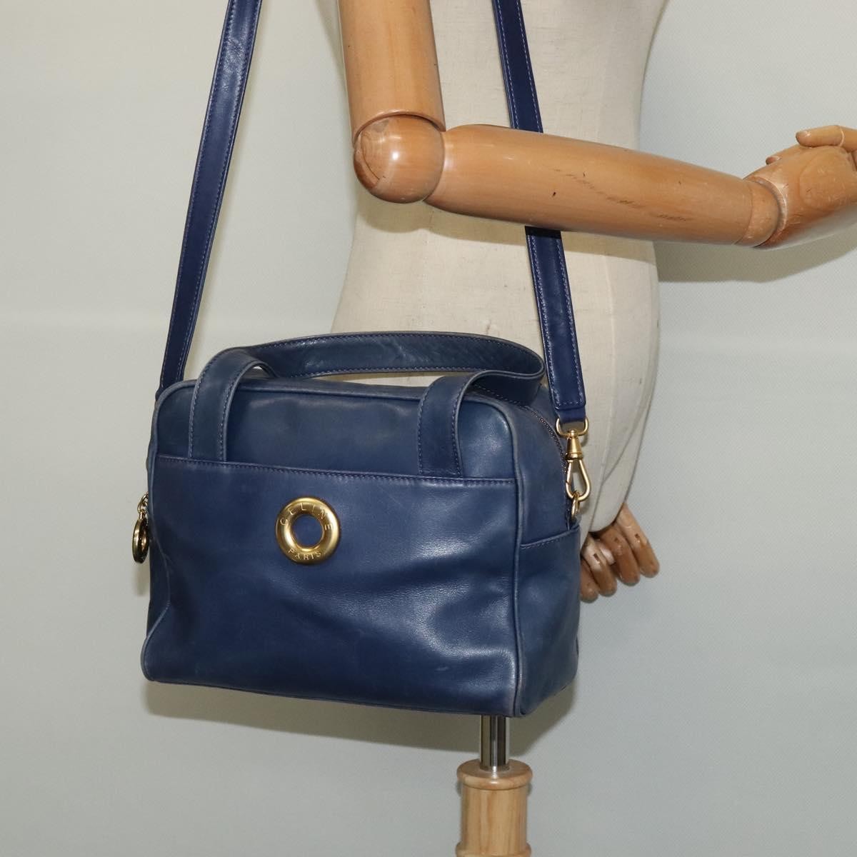 Celine Circle Logo Handbag Leather, BLUE, LEATHER, Handbag