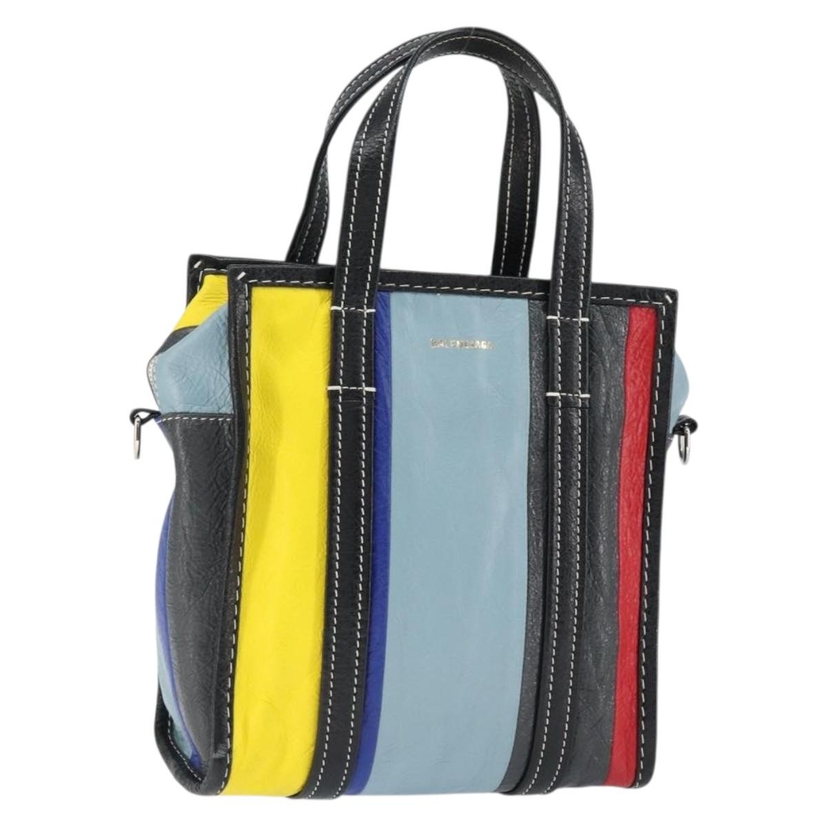 Balenciaga Bazar Convertible Tote Striped Leather, MULTICOLOUR, LEATHER, Tote bag