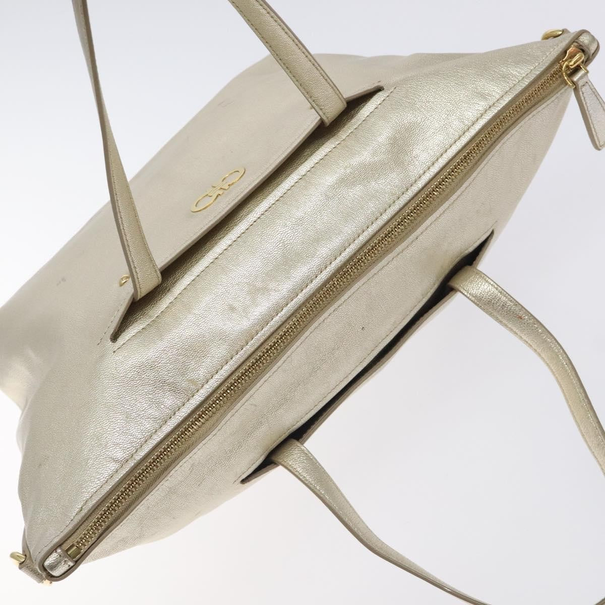Salvatore Ferragamo Vintage Zip Tote Leather, GOLD, LEATHER, Tote bag