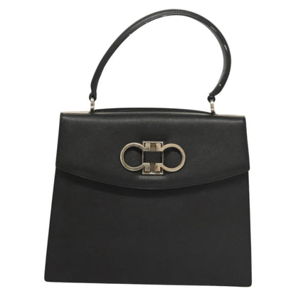 Salvatore Ferragamo Double Gancini Top Handle Bag Saffiano Leather, BLACK, LEATHER, Handbag
