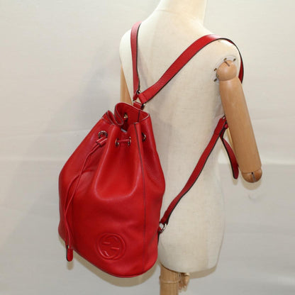 Gucci Soho Drawstring Backpack Leather, Red, Leather, Backpack
