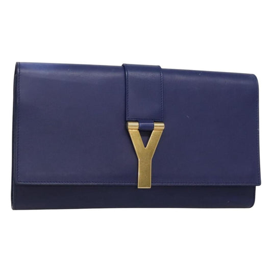 Saint Laurent Chyc Clutch Leather, BLUE, LEATHER, Clutche & pouche