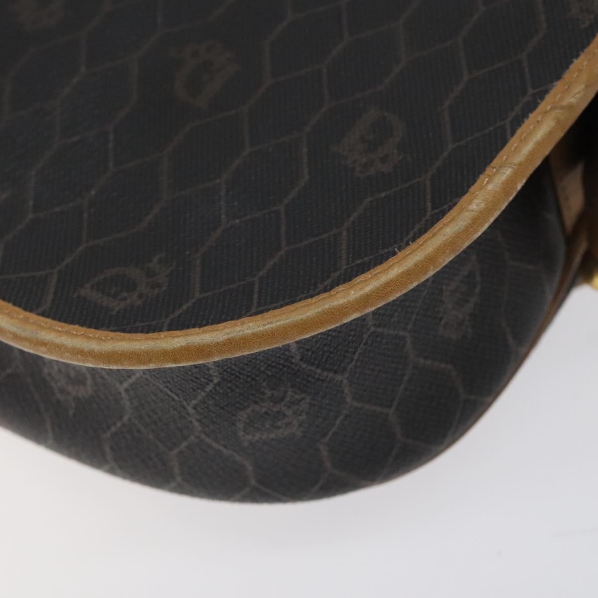 Christian Dior Vintage Honeycomb Flap Crossbody Bag Coated Canvas, BLACK, CANVAS, Crossbody bag