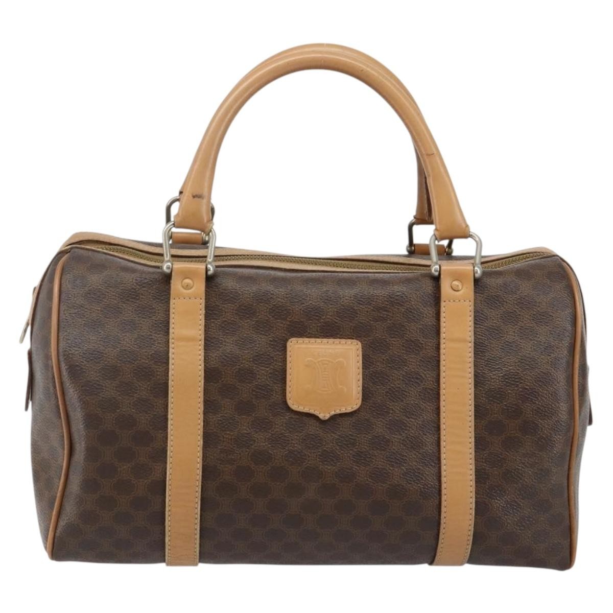 Celine Macadam Handbag Macadam with leather, BROWN, CANVAS, Handbag