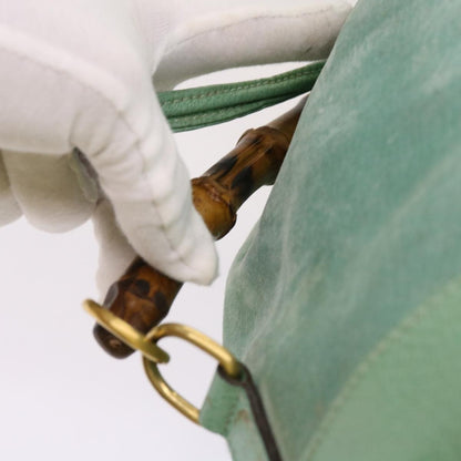 Gucci Vintage Bamboo Drawstring Backpack Suede and Leather, BLUE, SUEDE, Backpack