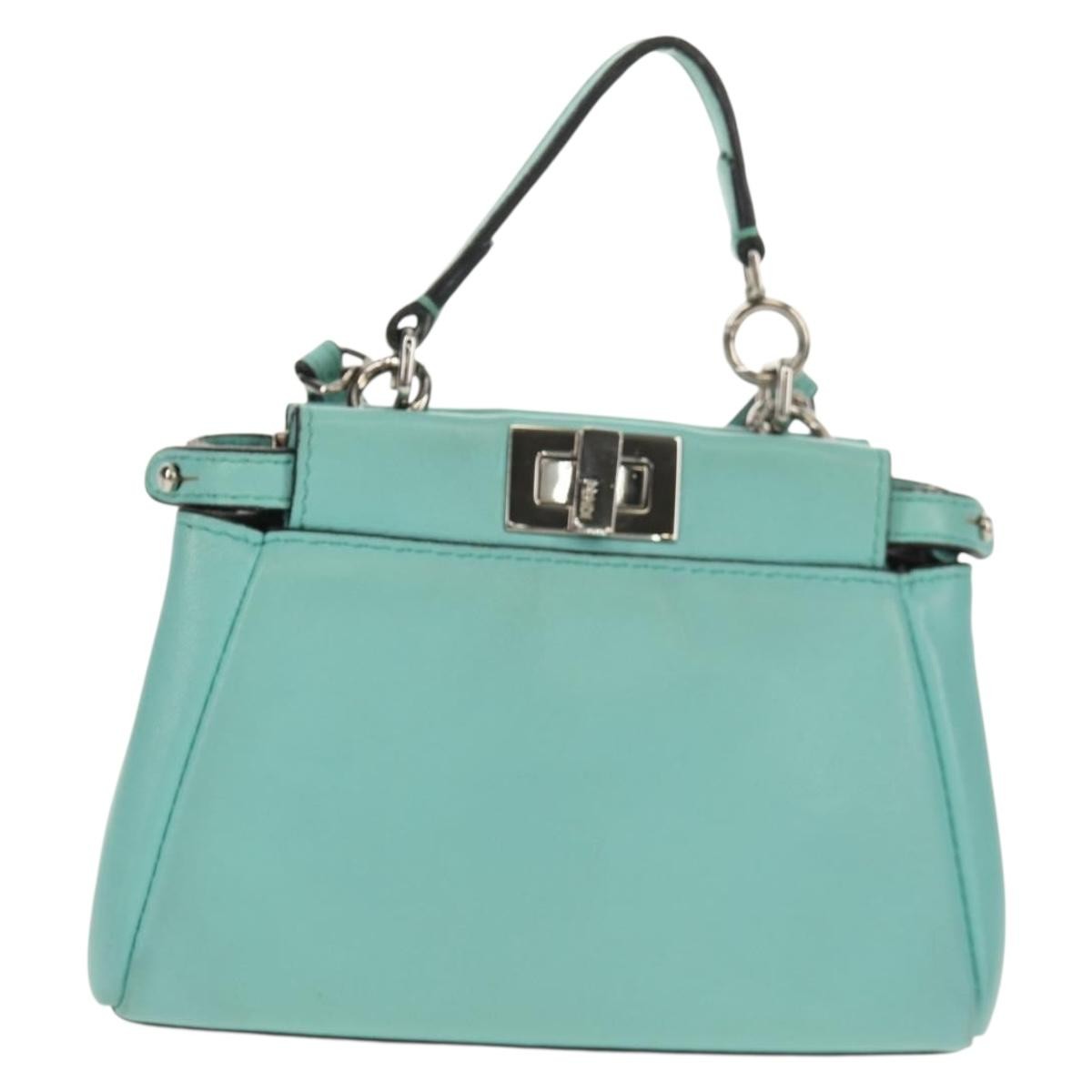 Fendi Peekaboo Bag Leather, TURQUOISE, LEATHER, Handbag