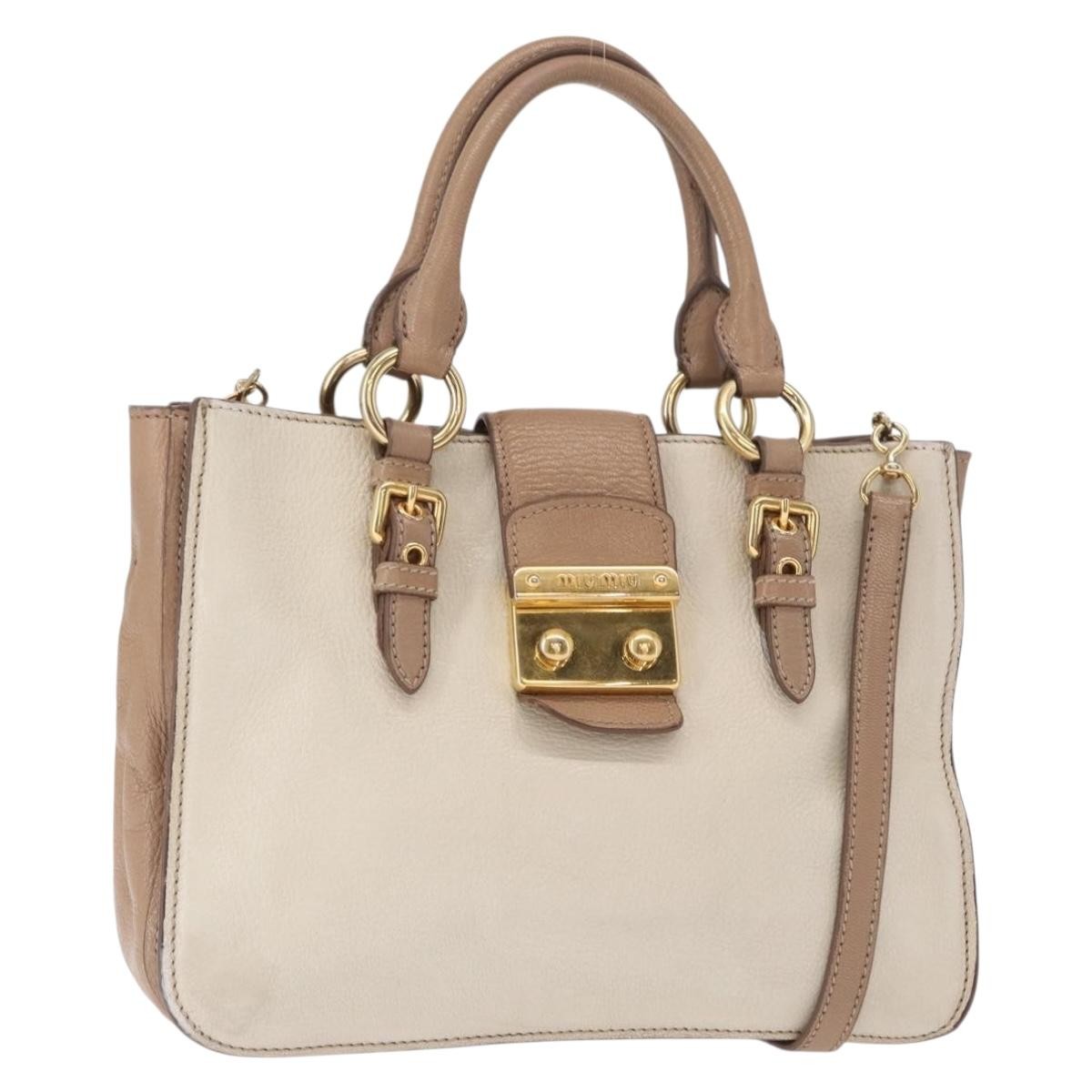 Miu Miu Madras Convertible Lock Tote Leather, BEIGE, LEATHER, Handbag