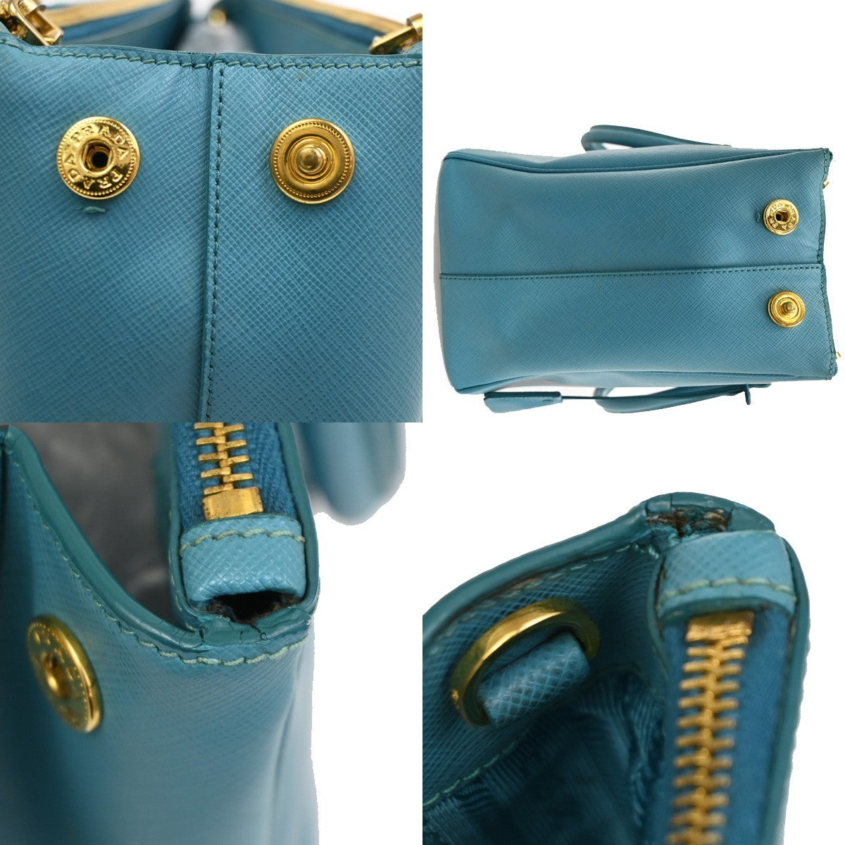 Prada Double Zip Lux Tote Saffiano Leather, BLUE, LEATHER, Tote bag