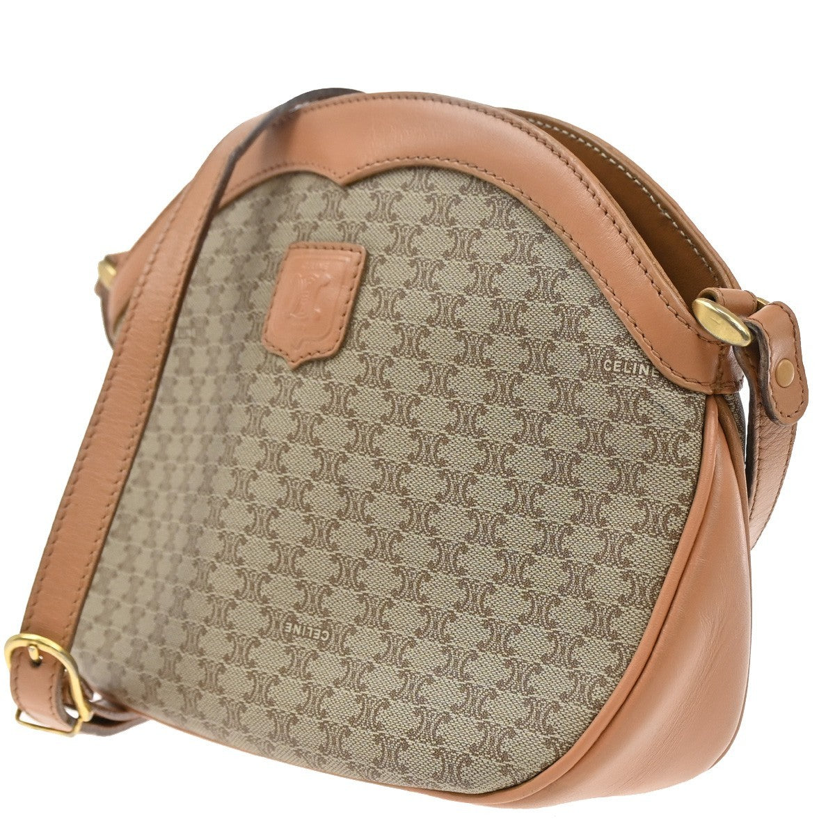 Celine Vintage Macadam Shoulder Bag Canvas and Leather, BROWN, CANVAS, Shoulder bag