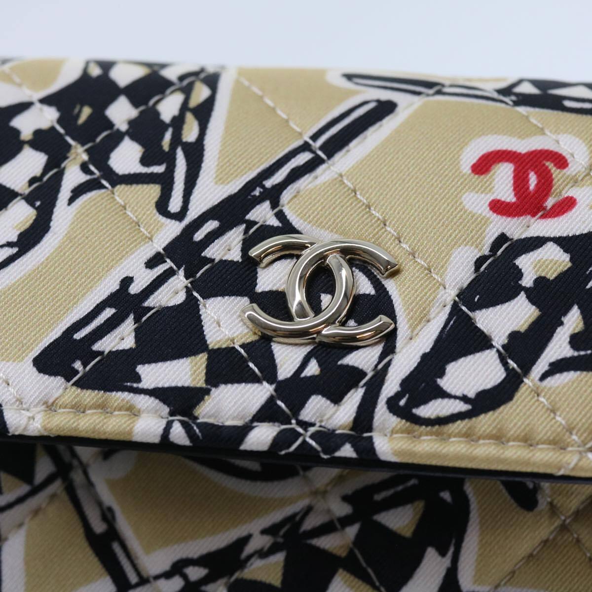 Chanel Flap Card Holder on Chain Quilted Printed Canvas, BEIGE, CANVAS, Shoulder bag