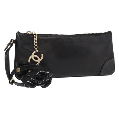 Chanel Camellia Clutch Bag Leather, BLACK, LEATHER, Clutche & pouche