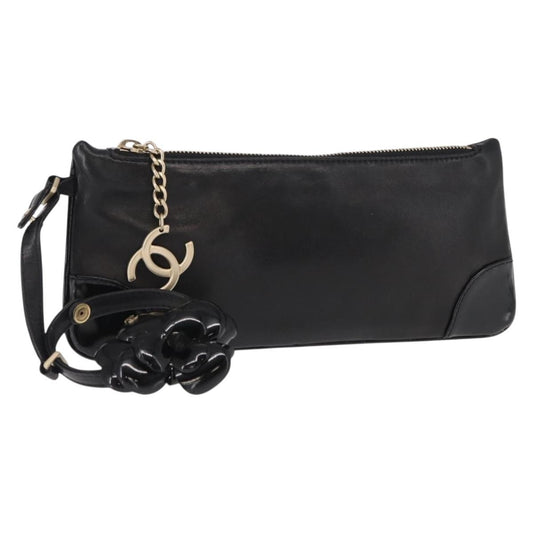 Chanel Camellia Clutch Bag Leather, BLACK, LEATHER, Clutche & pouche