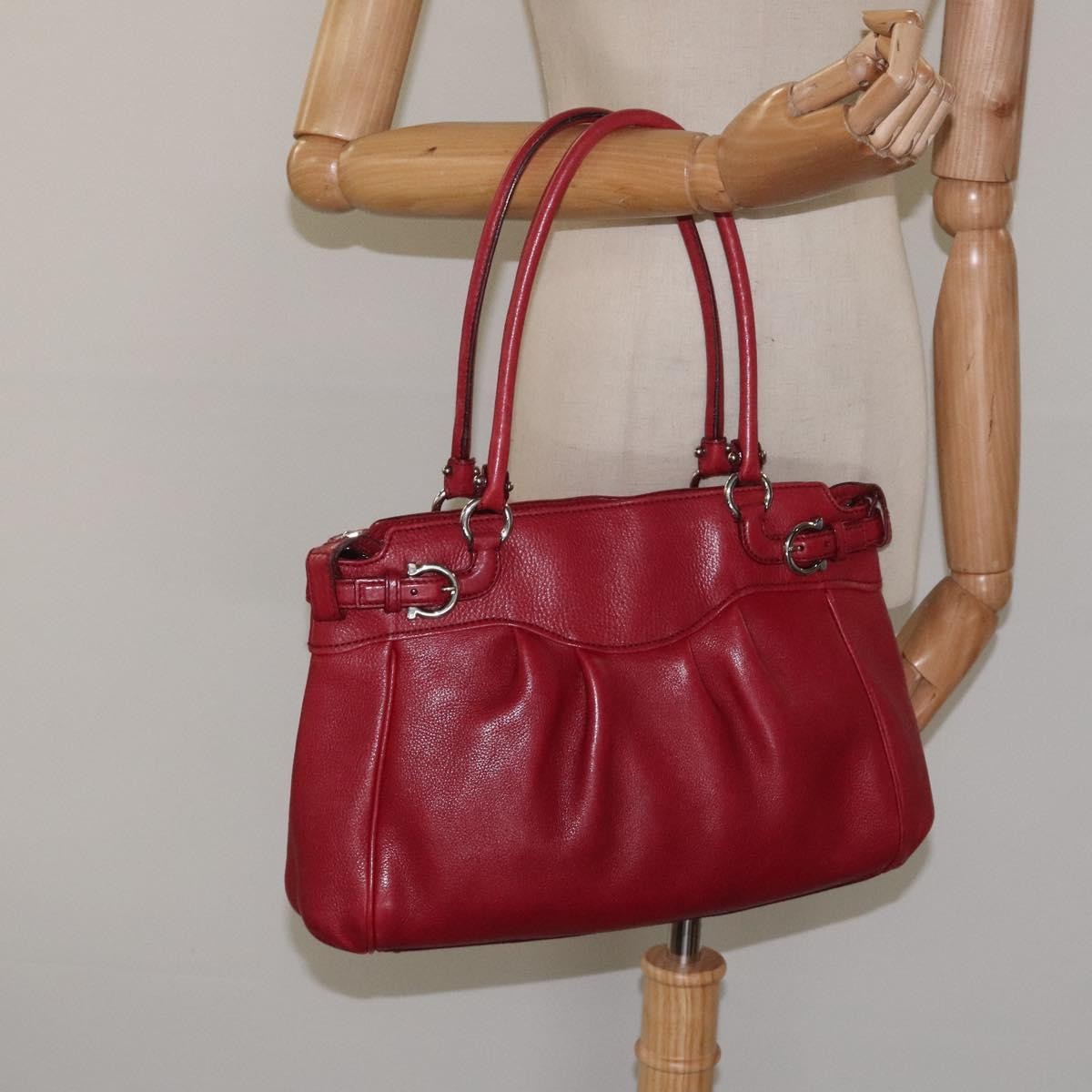 Salvatore Ferragamo Gancini handbag Leather, RED, LEATHER, Handbag