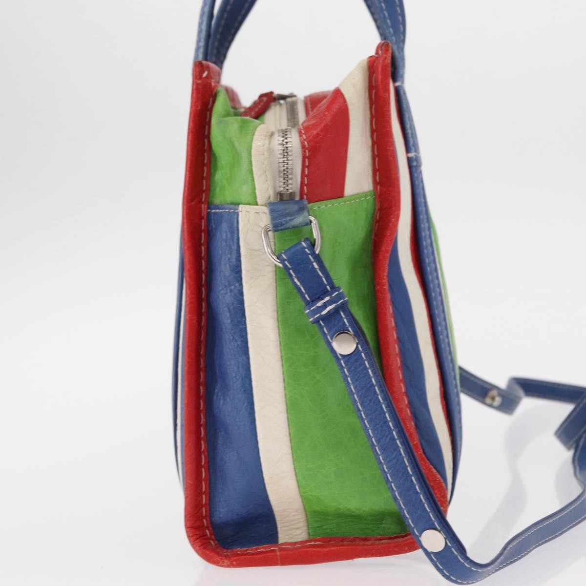 Balenciaga Bazar Convertible Tote Striped Leather, MULTICOLOUR, LEATHER, Tote bag