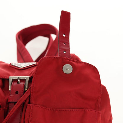 Prada Vela Double Front Pocket Backpack Tessuto with Saffiano Leather, RED, NYLON, Backpack