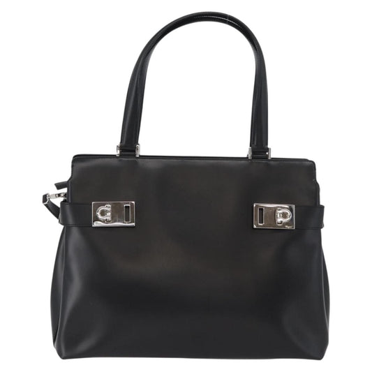 Salvatore Ferragamo Double Gancini Side Buckle Tote Leather, BLACK, LEATHER, Tote bag