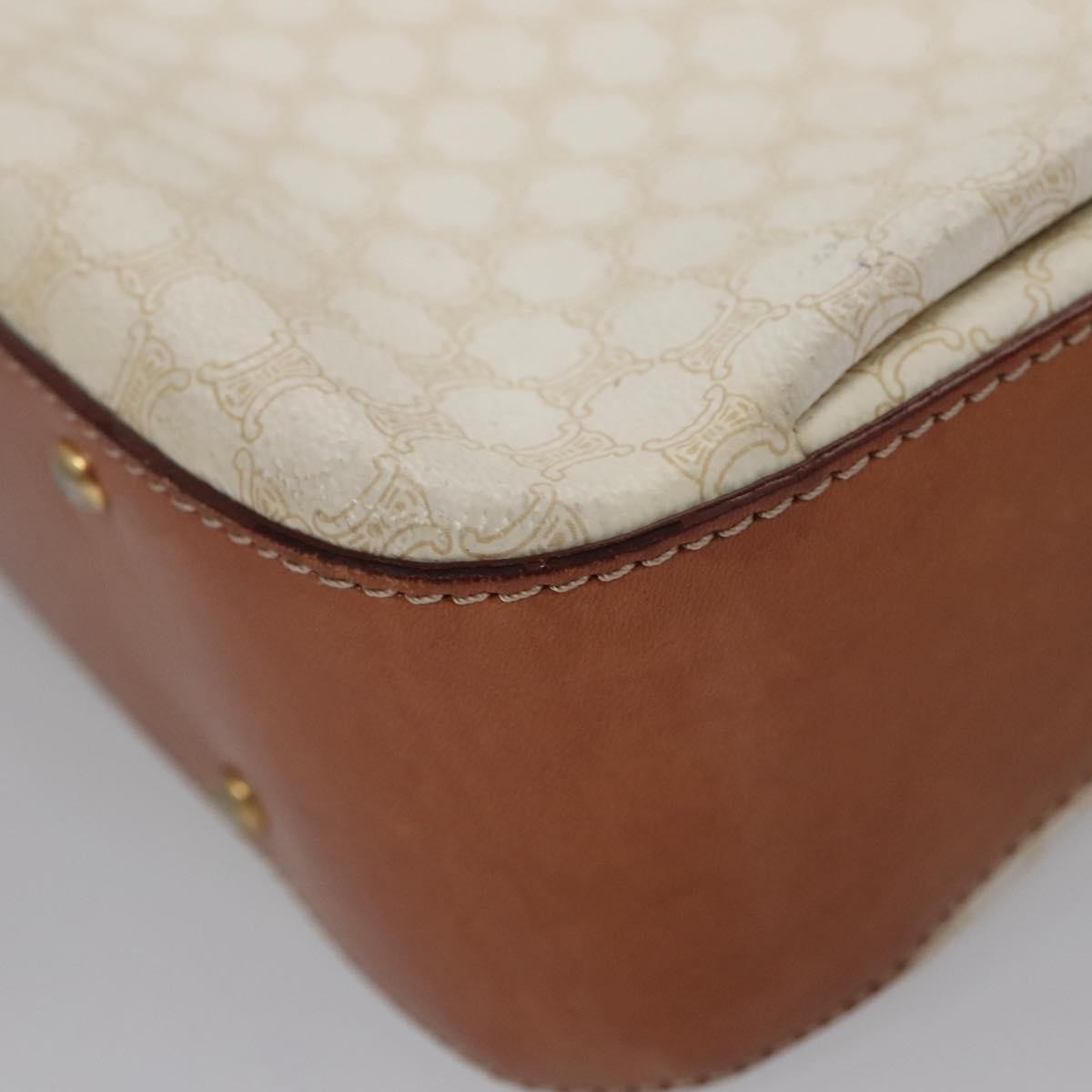 Celine Vintage Convertible Top Handle Bag Macadam Coated Canvas, WHITE, CANVAS, Handbag