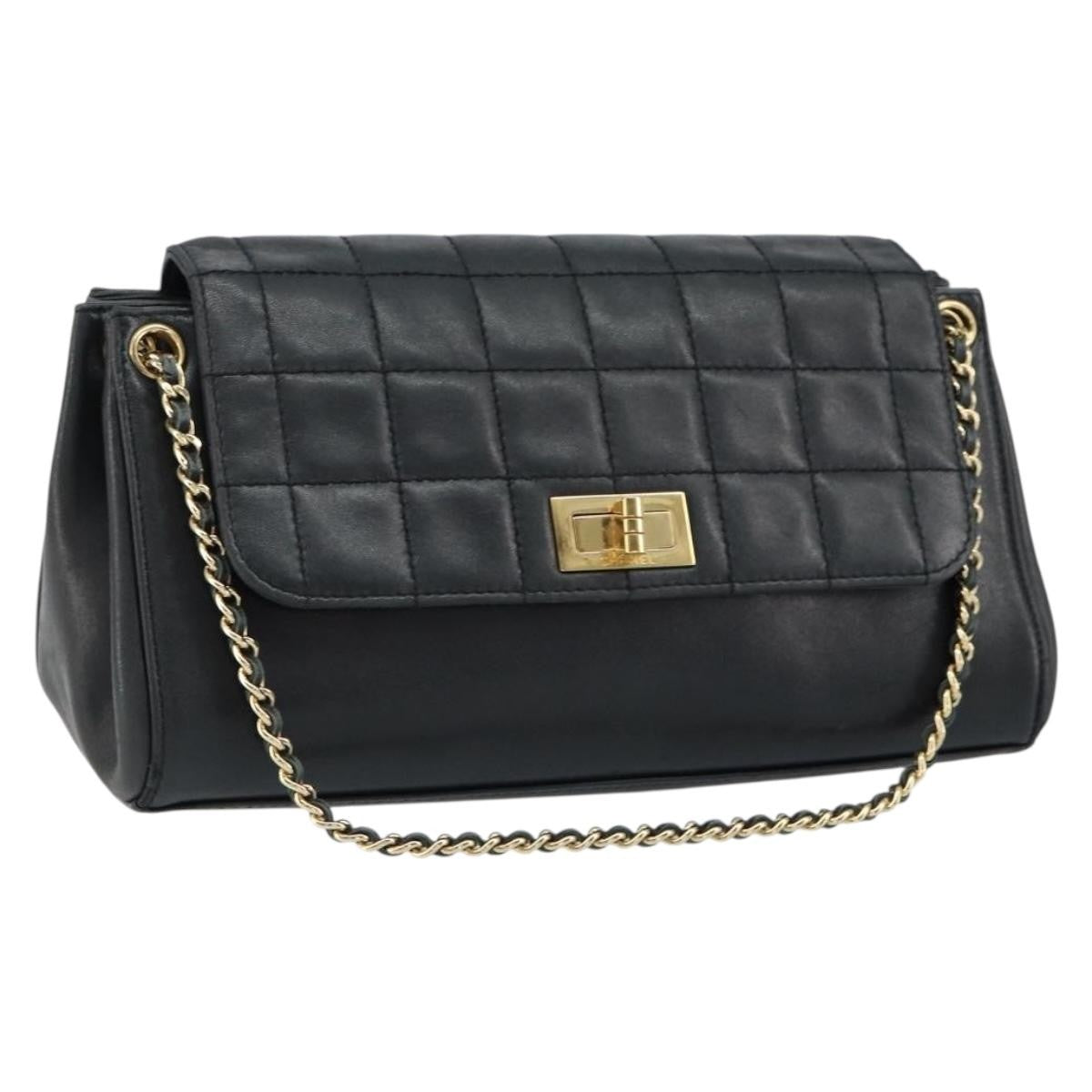 Chanel Chocolate Bar Accordion Reissue Flap Bag Quilted Lambskin, BLACK, LEATHER, Shoulder bag