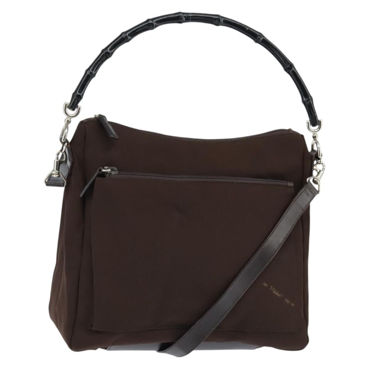 Gucci Vintage Bamboo Handle Bag Nylon, BROWN, NYLON, Handbag