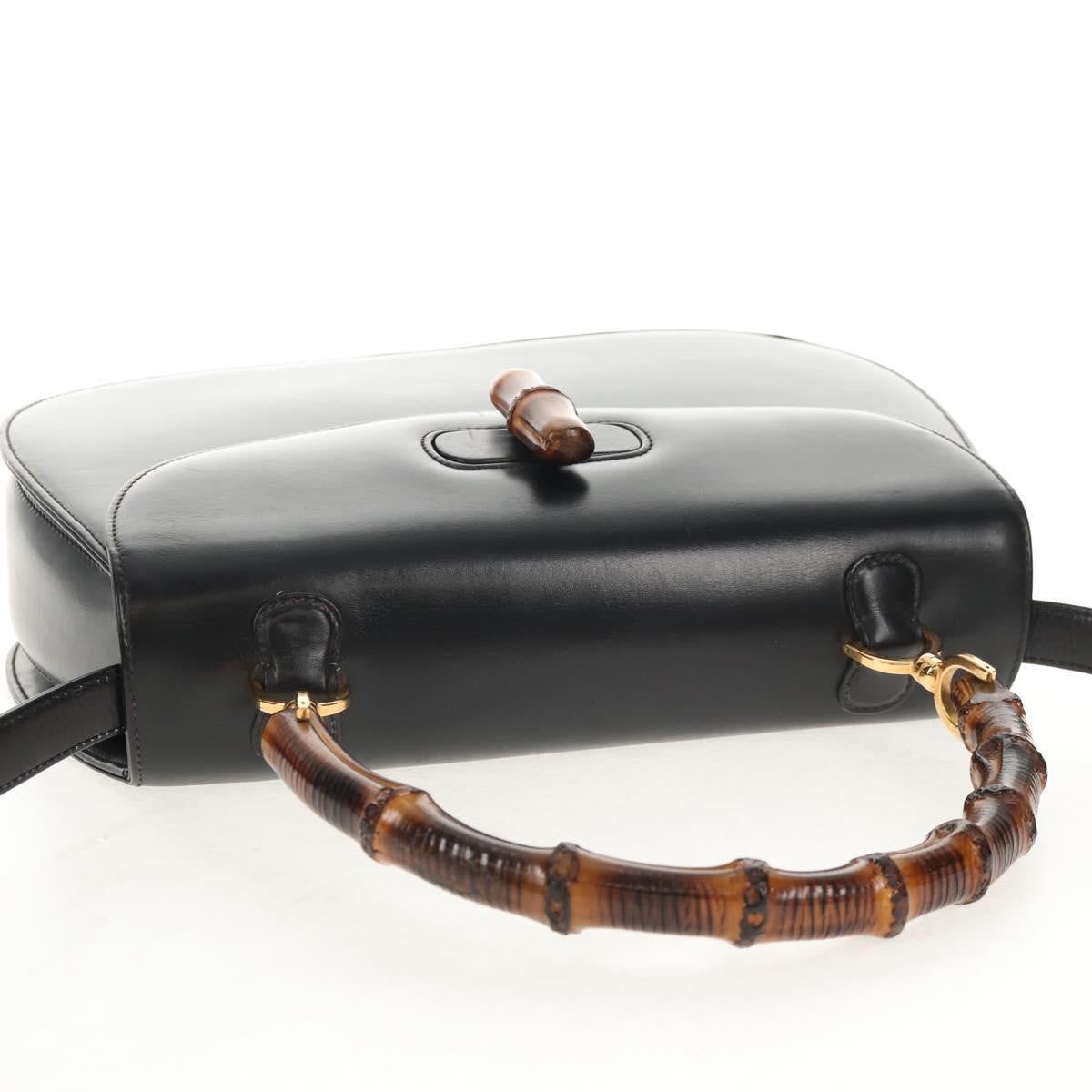 Gucci Vintage Convertible Bamboo Top Handle Bag Leather, BLACK, LEATHER, Handbag