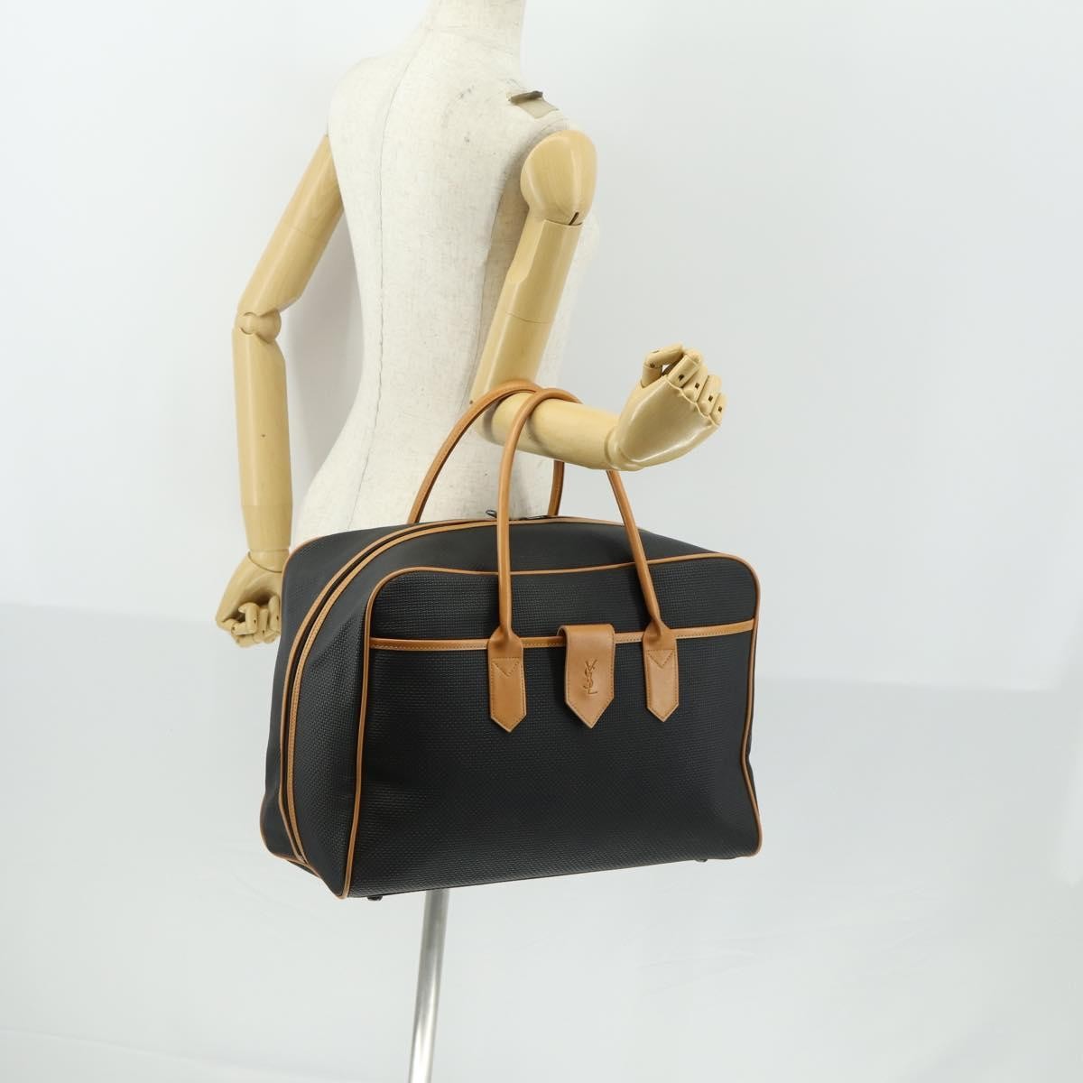 Saint Laurent Vintage Boston PVC Leather, BLACK, PVC, Travel bag