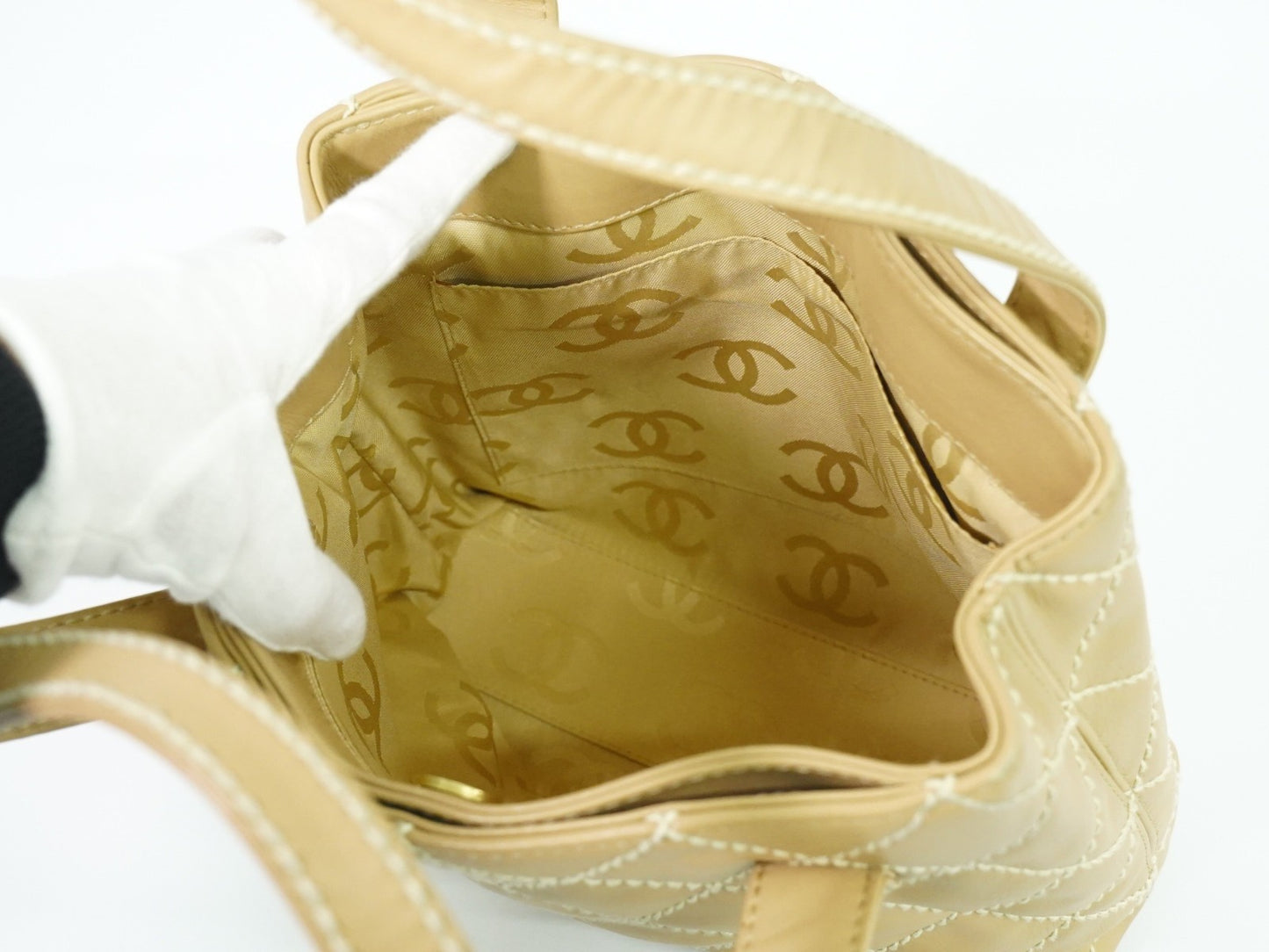 Chanel Surpique Tote Quilted Leather, BEIGE, LEATHER, Tote bag