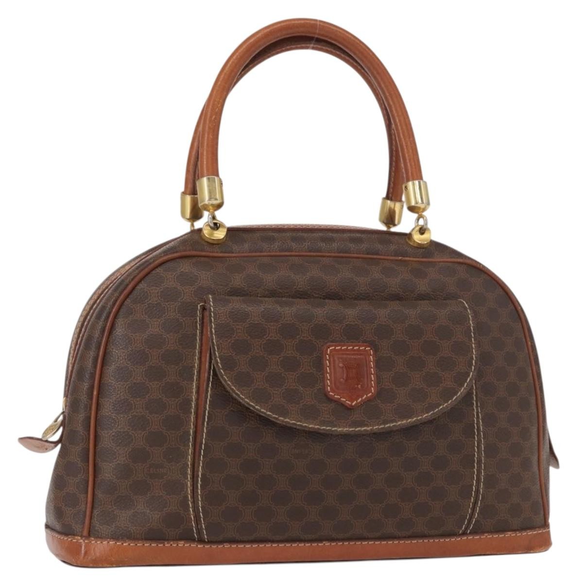 Celine Vintage Macadam Handbag Canvas and Leather, BROWN, CANVAS, Handbag