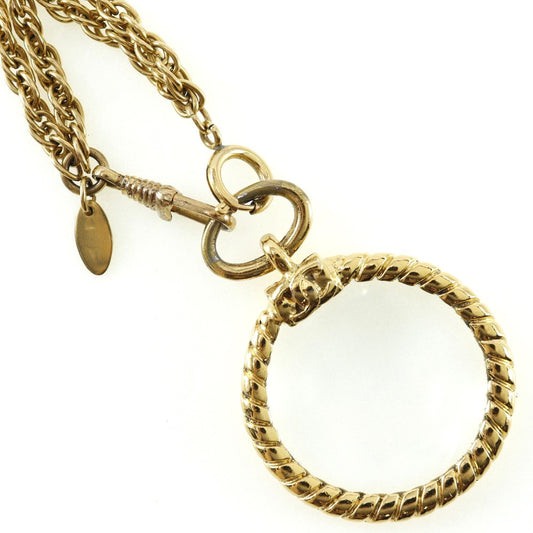 Chanel Vintage Double CC Pendant Necklace Metal, GOLD, GOLD_PLATED, Necklace