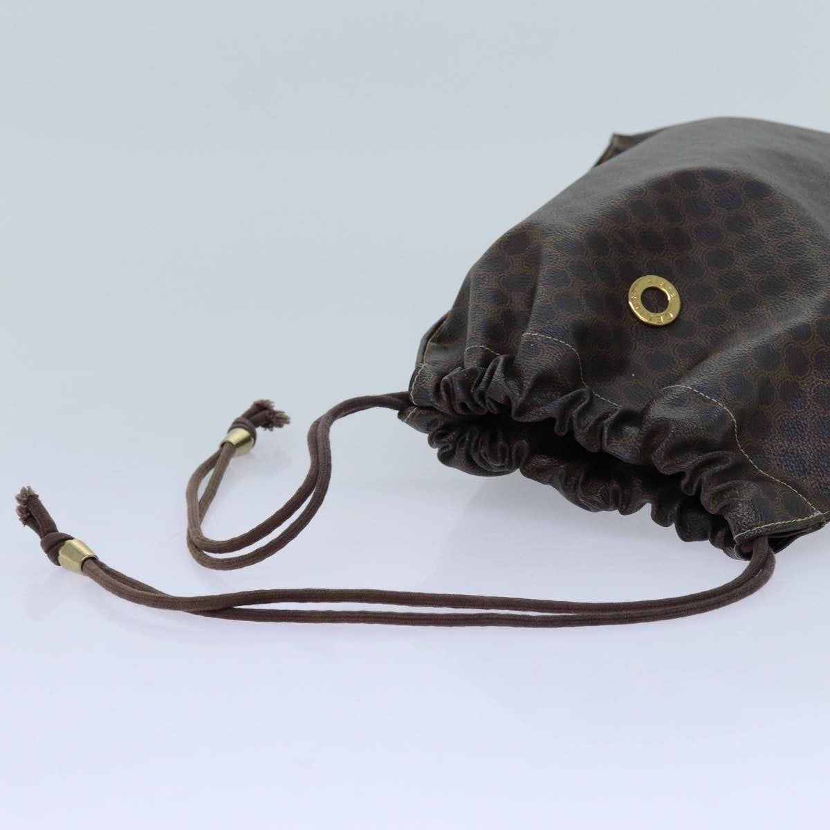 Celine Triomphe Drawstring Bucket Bag Raffia with Leather, BROWN, PVC, Shoulder bag