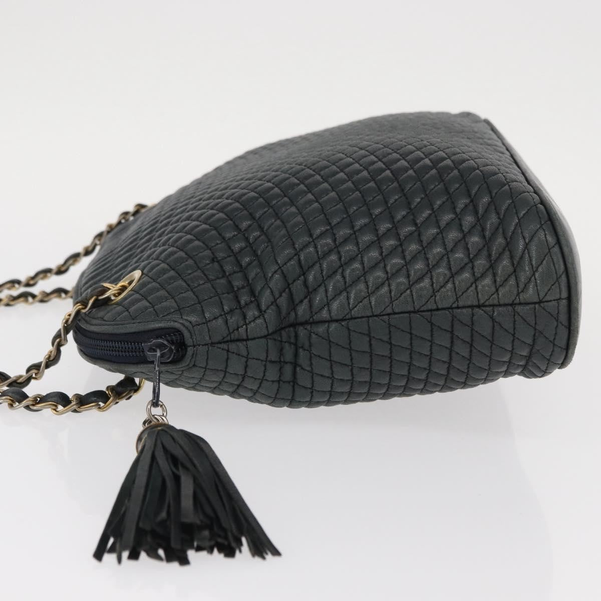 Bally Vintage Chain Shoulder Bag Quilted Leather, NAVY, LEATHER, Shoulder bag